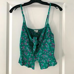 American Eagle Green Floral Crop Top